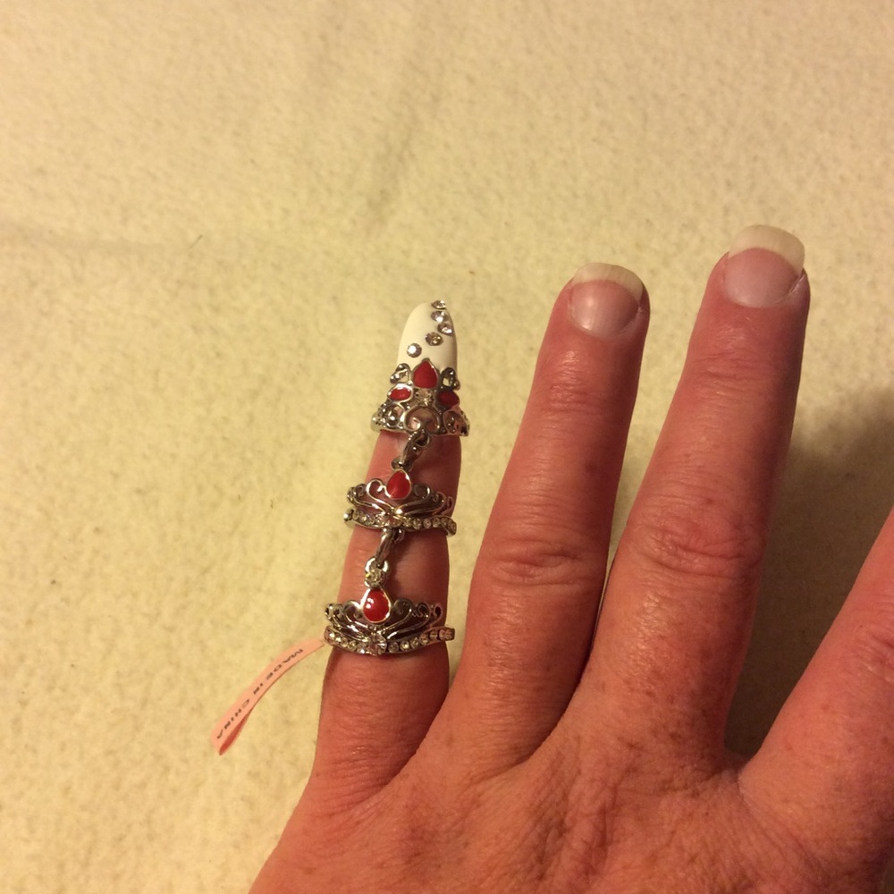 Red enameled, Austrian Crystal finger ring
